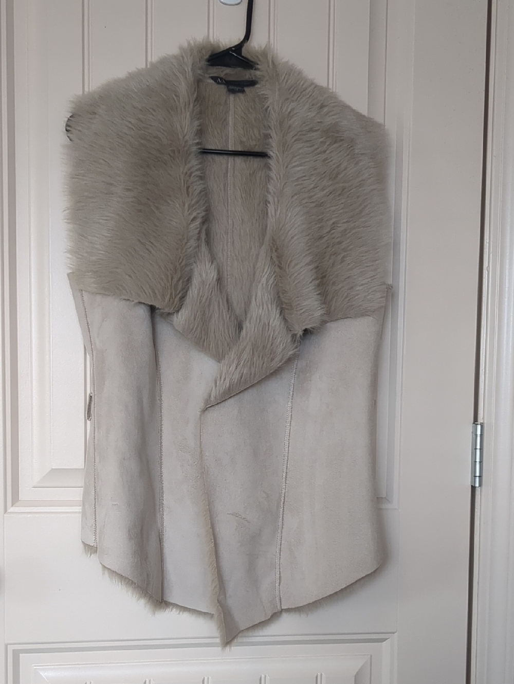 Armani Exchange Plush Faux-Fur Collar Vest in Light Beige
